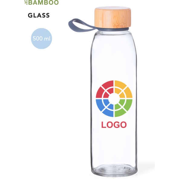 Bidón personalizado de cristal con tapón de bambú (500 ml)