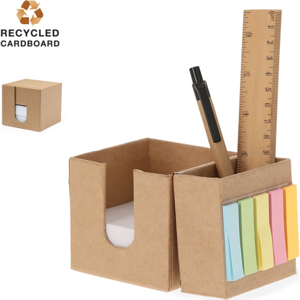 Lapicero con portanotas de cartón reciclado eco y mininotas adhesivas