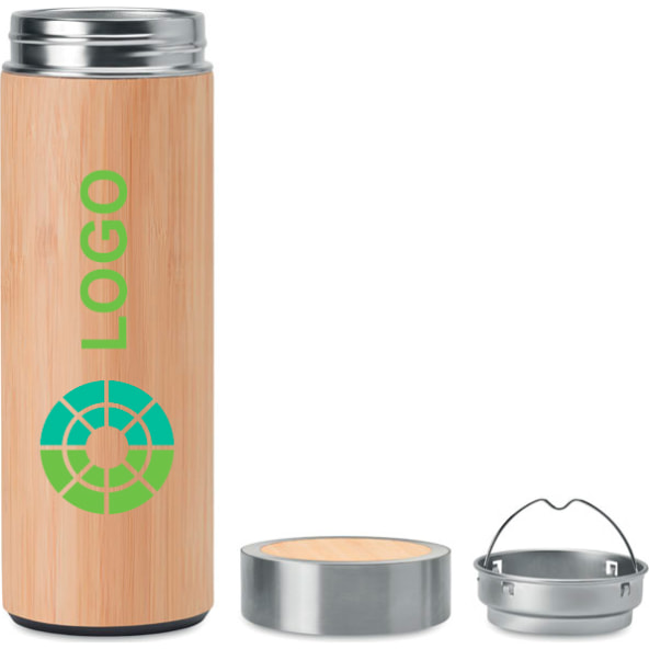 Termo de bambú y acero inox. con infusor de té (400 ml)