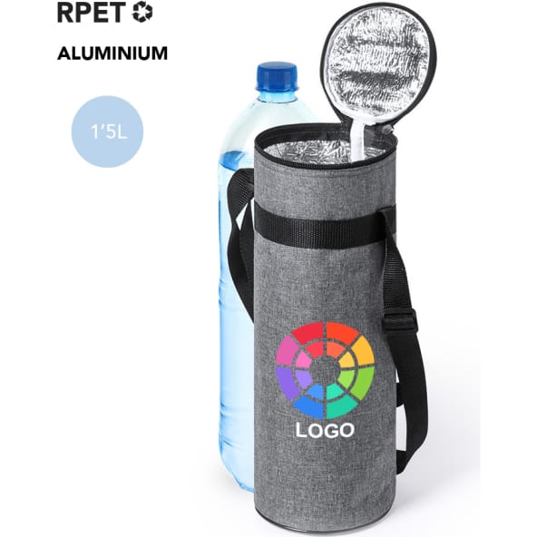 Nevera botella personalizada en poliéster RPET y aluminio isotermo (1,5l)