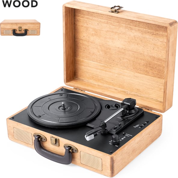 Tocadiscos personalizado con bluetooth y maletín madera portátil
