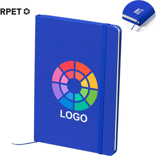Bloc notas publicitario ecológico en RPET con banda elástica 14.7 x 21 cm