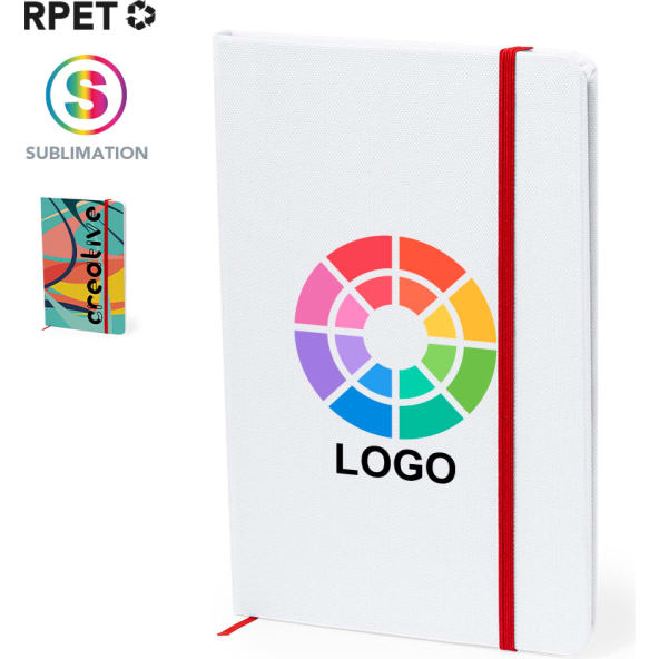 Bloc notas personalizado RPET portada rígida y banda elástica 14.7 x 21 cm