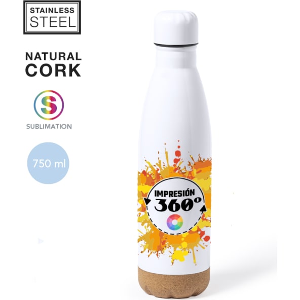 Bidón personalizado de acero y corcho impresa en 360º (750 ml) 
