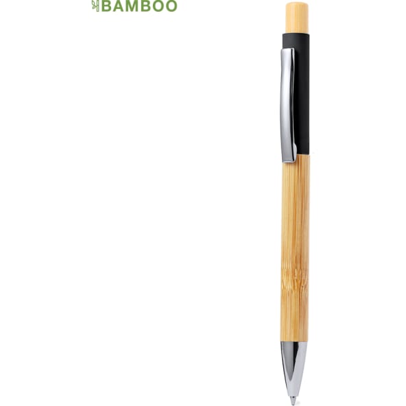 Bolígrafo cuerpo aluminio goma y empuñadura de bambú clip metálico