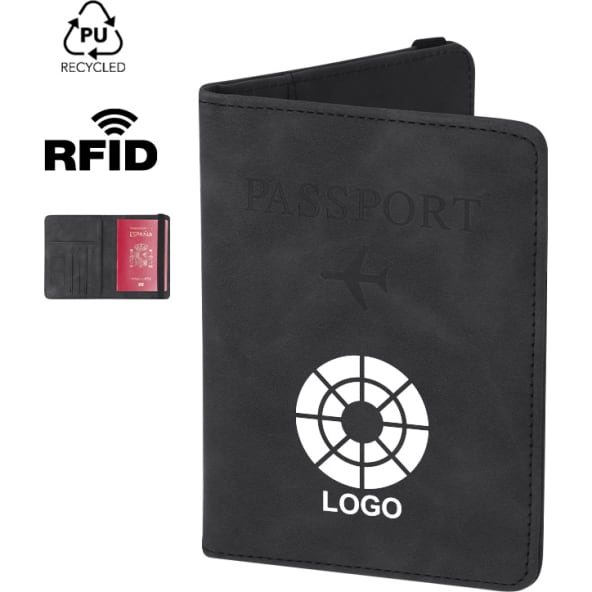 Funda pasaporte publicitario PU reciclado RFID con múltiples bolsillos