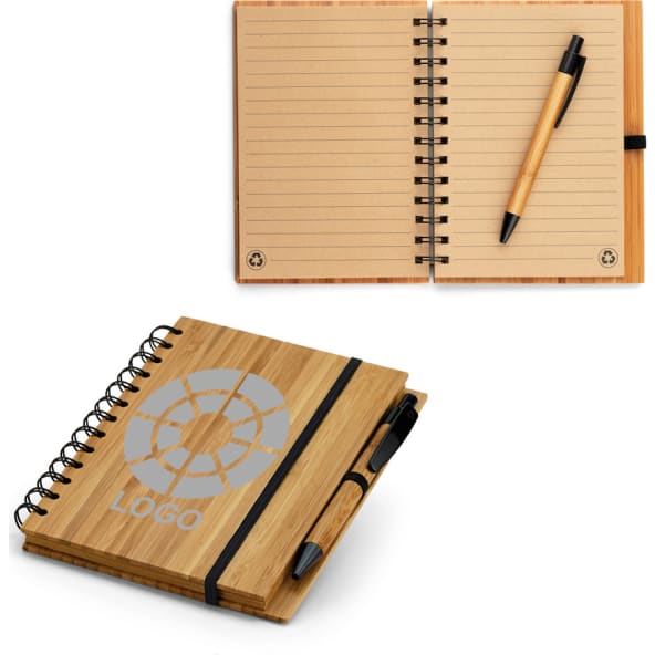 Libreta personalizada ecológica de bambú con bolígrafo 13,5x18 cm