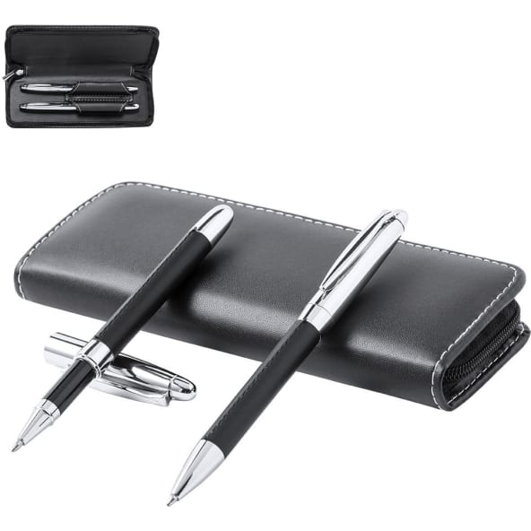 Set premium de bolígrafo y roller en polipiel/metal estuche a juego