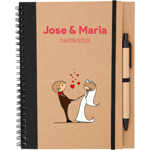 Libreta de papel ecológico con boli para bodas 16,5 x 21 cm