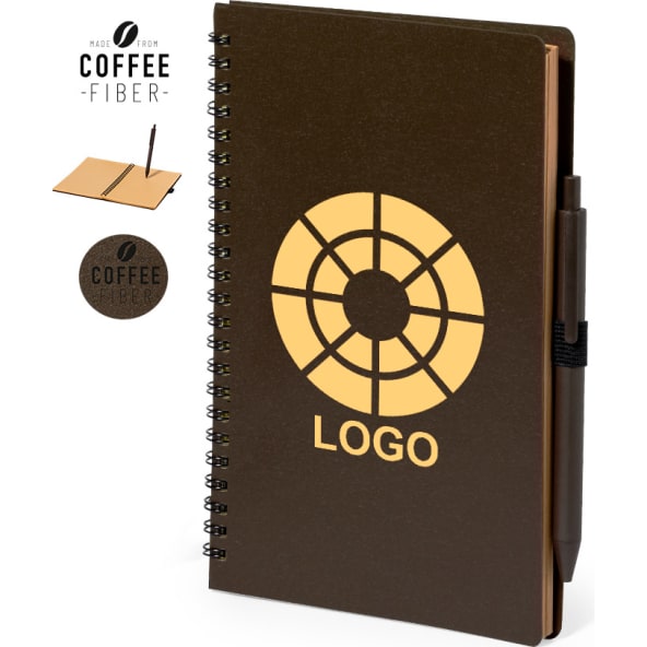 Libreta personalizada en fibra de café eco con bolígrafo 15 x 21.3 cm