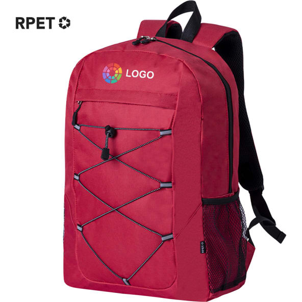 Mochila de poliéster 600D RPET bolsillos de rejilla y cuerda elástica ajustable