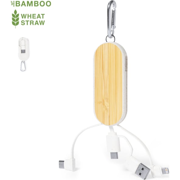 Cable cargador personalizado fibra trigo y bambú 3 en 1