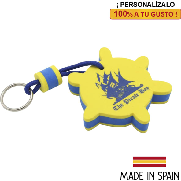 Llavero náutico flotante con silueta de timón en goma EVA personalizado con anillo