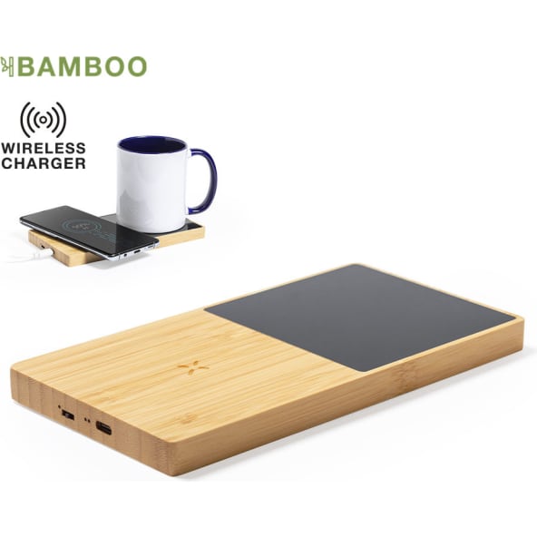 Cargador inalámbrico de bambú con calentador tazas publicitario 