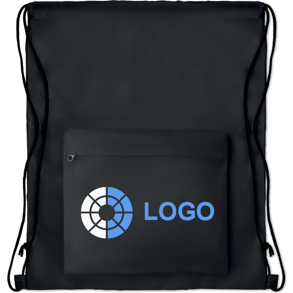 Mochila de cuerdas publicitaria con bolsillo frontal con cremallera