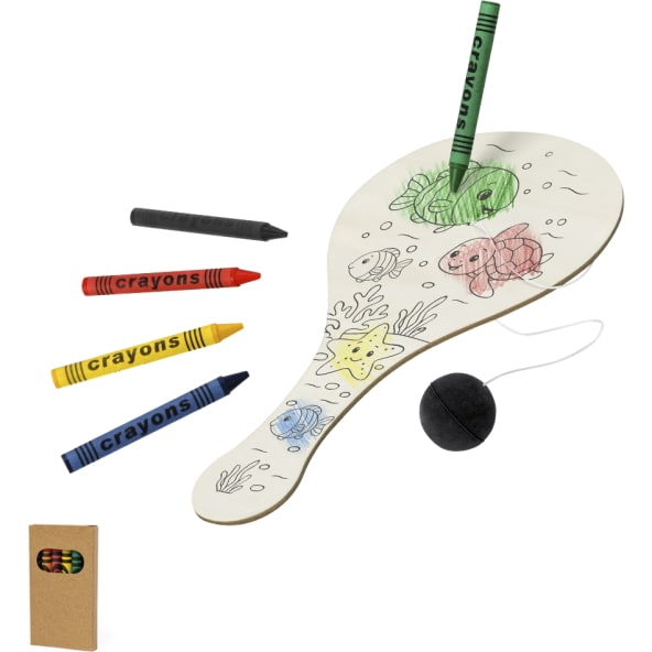 Raqueta de madera con pelota elástica para coloear