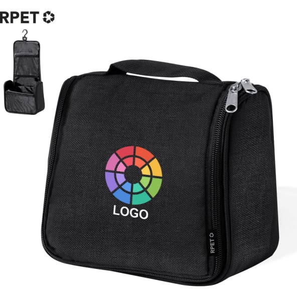 Neceser de viaje RPET con gancho y bolsillos transpirables