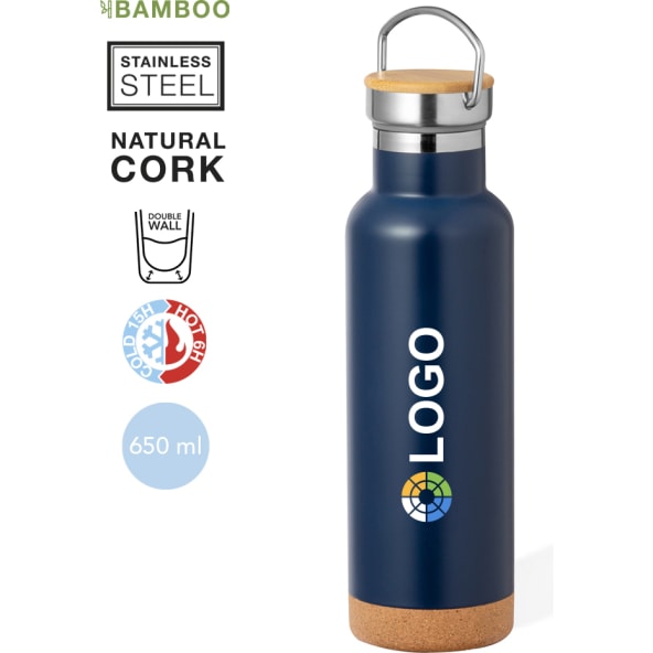 Bidón térmico personalizado de acero inox y bambú (650 ml)