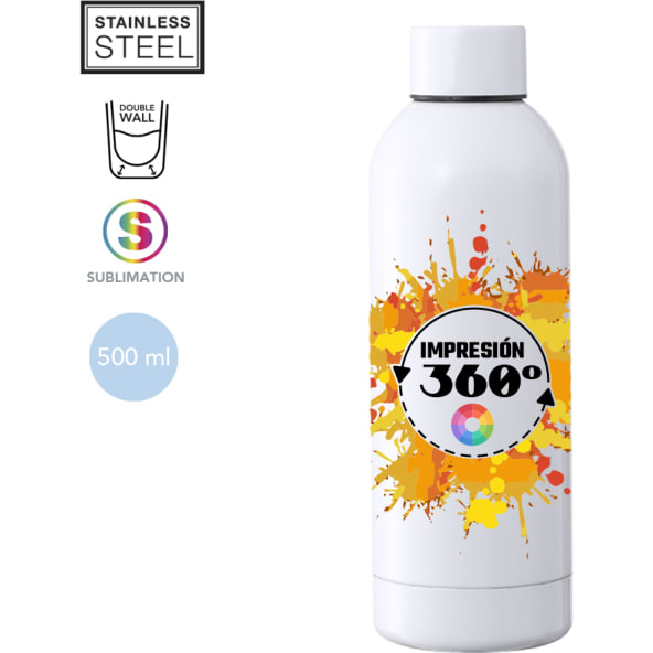 Bidón térmico, ancho, de acero inox personalizado en 360º a todo color (500 ml)