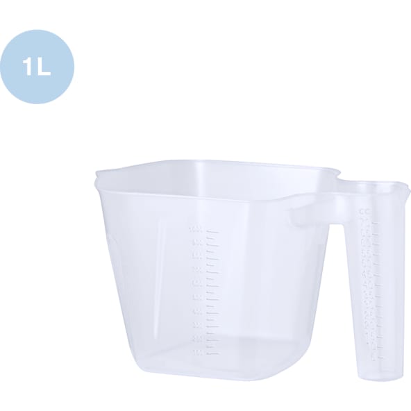 Jarra medidora personalizada de 1L en PP transparente con asa