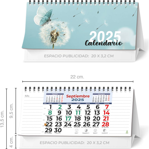 Calendario de mesa 2025 prefabricado con espiral