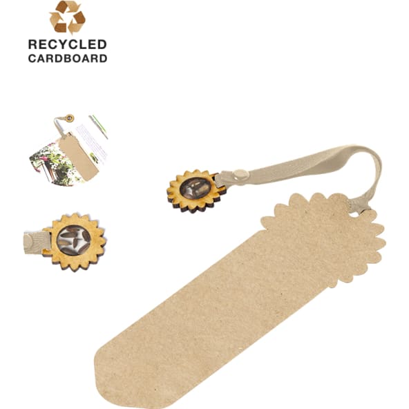 Marcapáginas personalizado de cartón reciclado con semillas de girasol