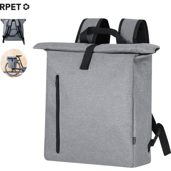 Mochila bici personalizada RPET 600D cierre hebilla enganches universales