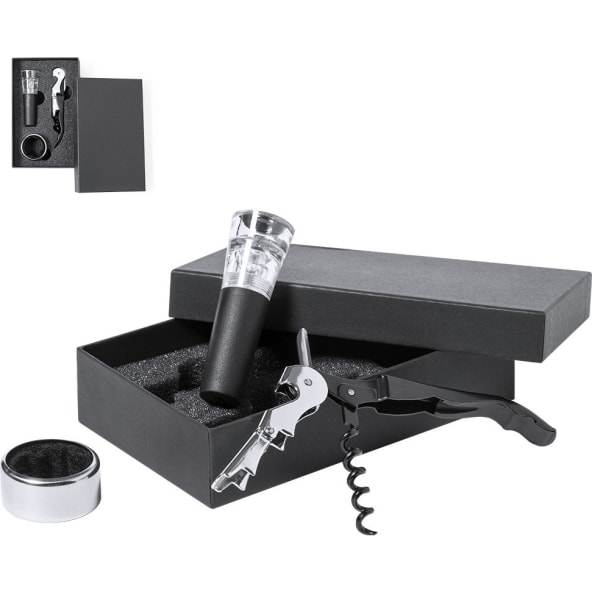 Set vinos publicitario negro con 3 accesorios de alta calidad