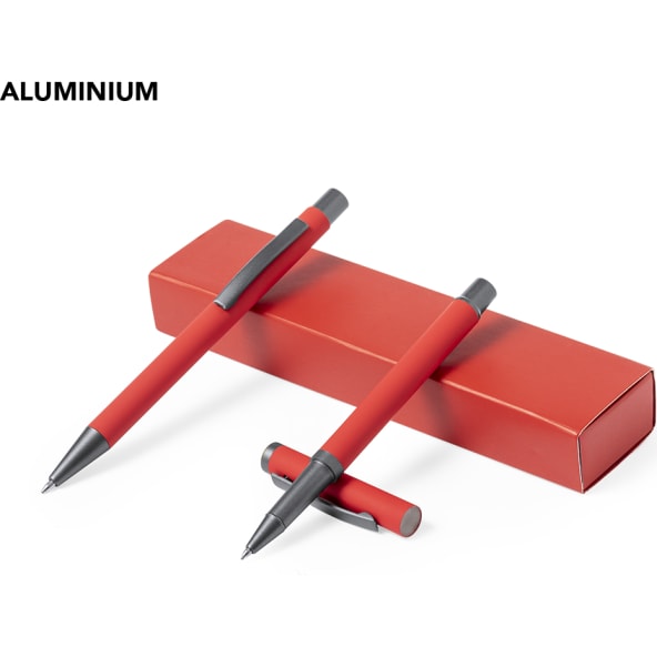 Set de bolígrafo y roller personalizado de aluminio con caja a juego