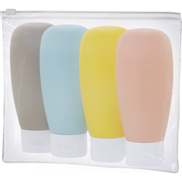 Neceser de viaje transparente PVC con 4 botes para líquidos rellenable