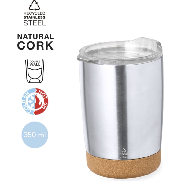 Vaso térmico publicitario de acero inox reciclado y corcho (350 ml)
