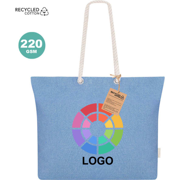 Bolsa ecológica de playa de algodón reciclado 55x39x15 asas largas