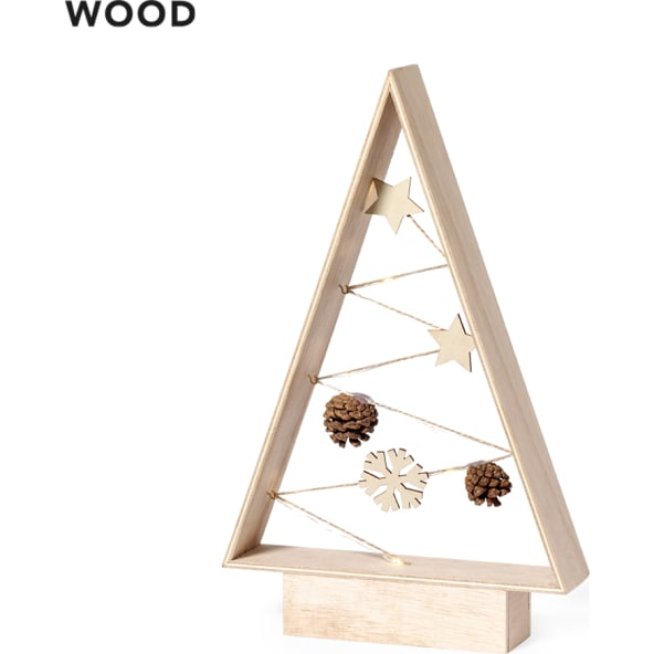 Adorno personalizado árbol navidad moderno madera natural 8 LEDs