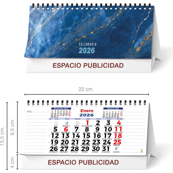 Calendario de mesa 2026 prefabricado con espiral