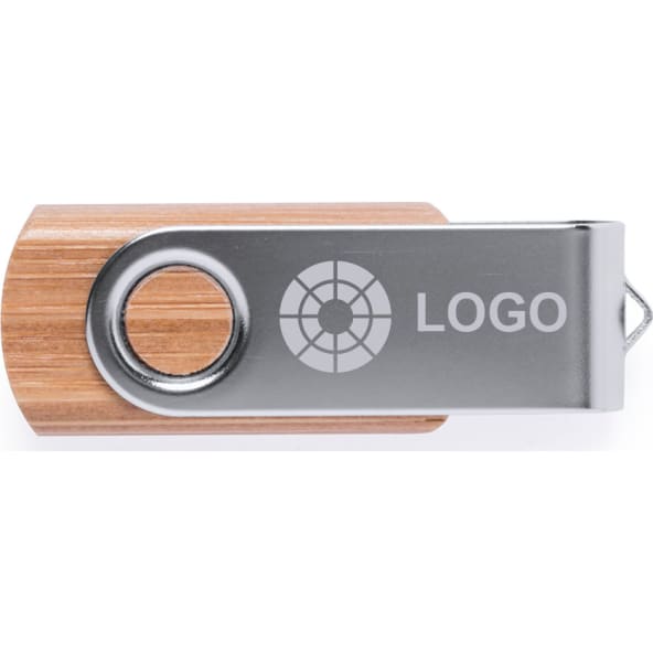 Memoria USB giratoria ecológica de bambú/metal 16GB (mín. 10)