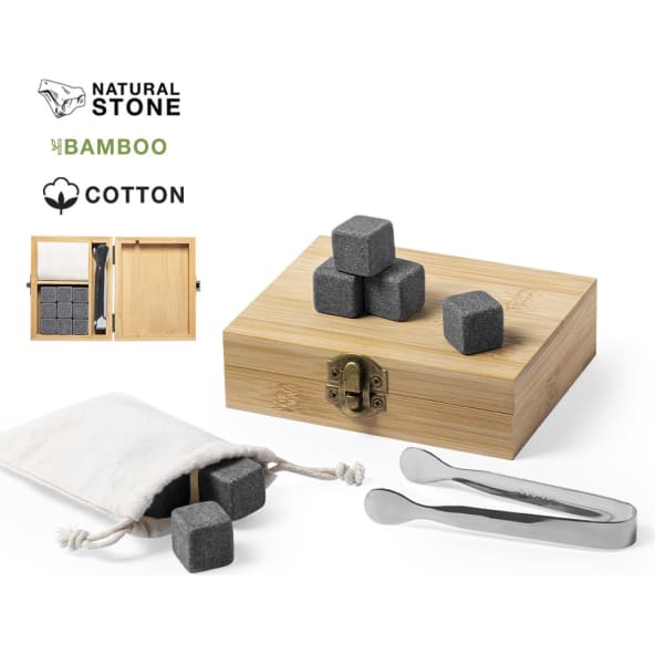 Set cubitos personalizado piedra natural y bambú reutilizable