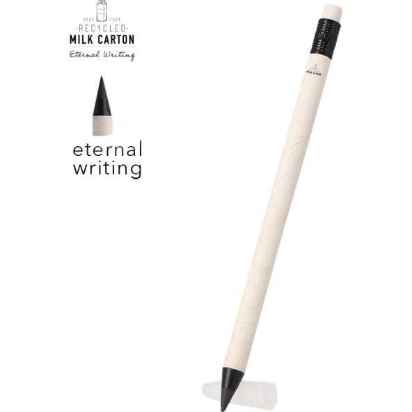 Lápiz infinito publicitario de cartón reciclado con goma y capuchón