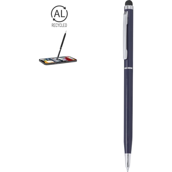 Bolígrafo giratorio eco aluminio reciclado brillante con puntero táctil