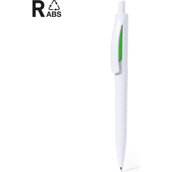 Bolígrafo personalizado eco RABS blanco sólido y detalles a color