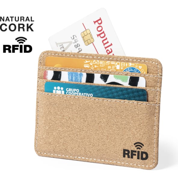 Tarjetero publicitario de corcho con RFID y 6 compartimentos
