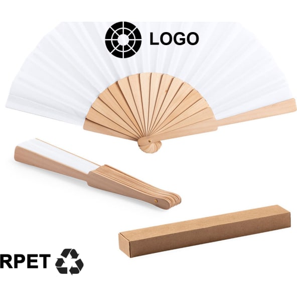 Abanico eco de plástico reciclado y varillas de madera personalizado
