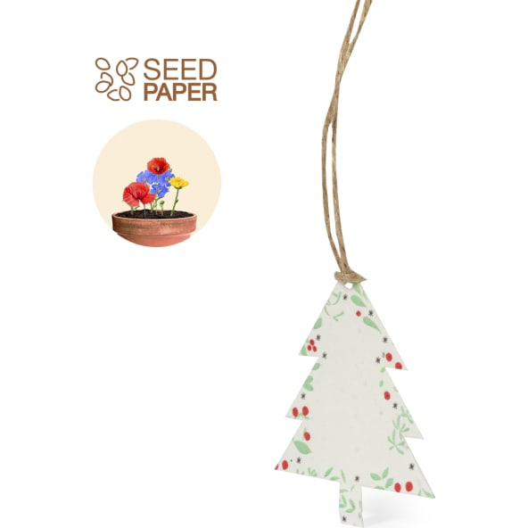 Adorno personalizado de papel semilla con petunias coloridas.