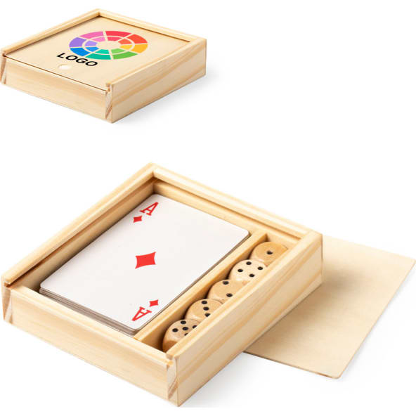 Set con baraja francesa y dados de madera