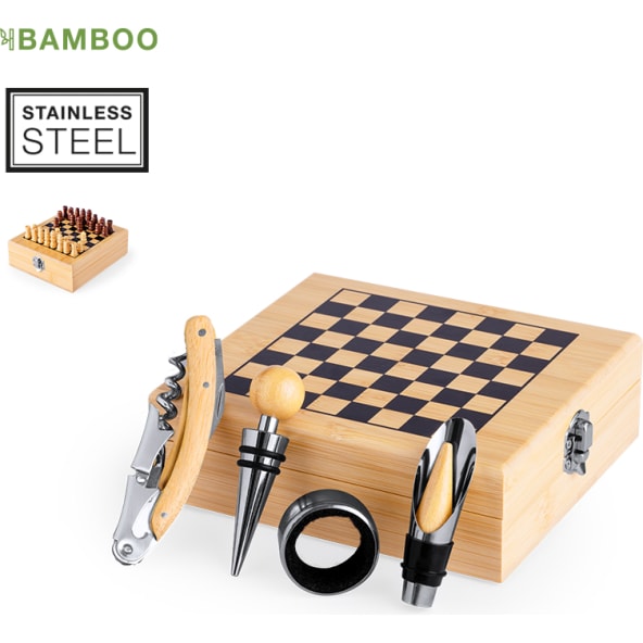Set de vinos personalizado en bambú con 4 accesorios