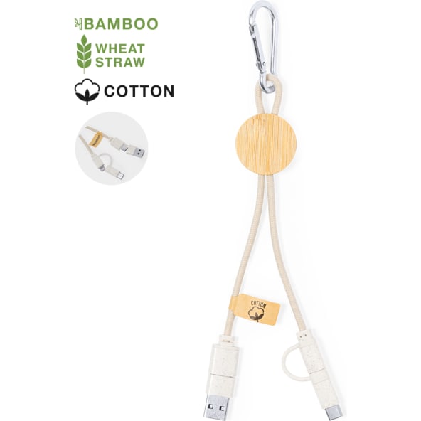 Cable de carga ecológico personalizado de bambú y algodón