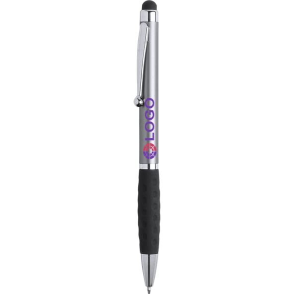 Bolígrafo con puntero táctil color metalizado brillante y empuñadura suave