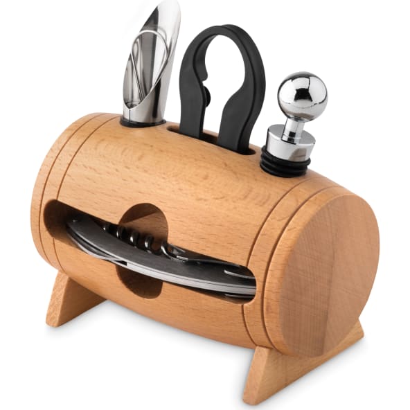 Set de vino y soporte de madera