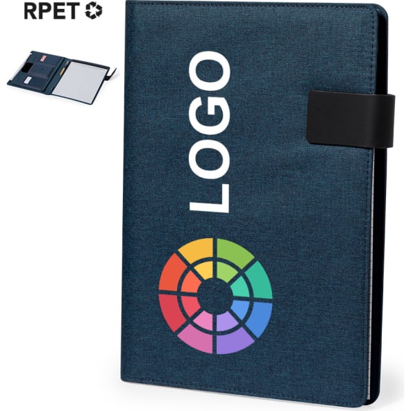 Carpeta personalizada RPET 600D con bloc y compartimentos interiores