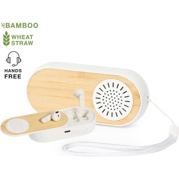 Altavoz y auriculares personalizados de bambú y caña de trigo 
