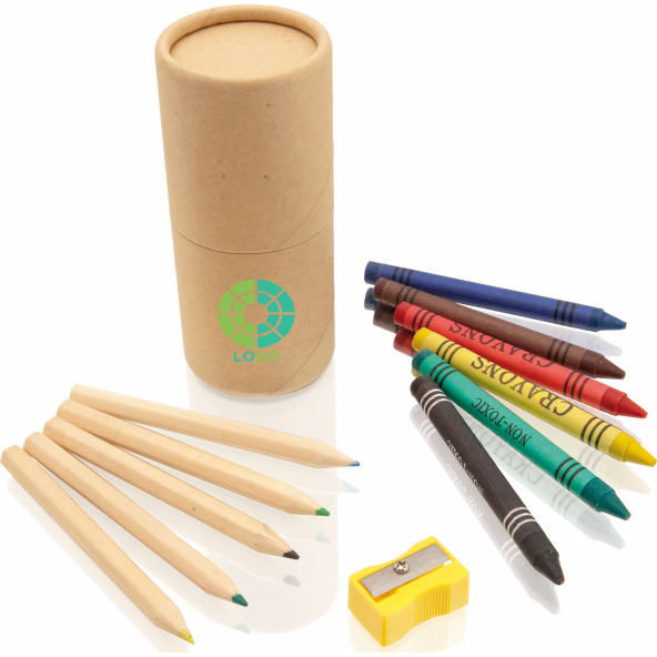 Estuche 13 piezas con 6 ceras de colores 6 lápices y sacapuntas